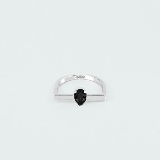 Anel Porta Preta Quadrado - Base em Prata 925