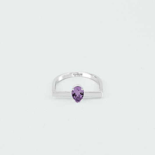 Anel Porta Roxa Quadrado - Base em Prata 925