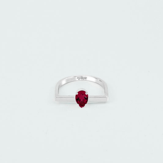 Anel Porta Vermelha Quadrado - Base em Prata 925