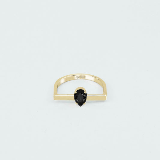 Anel Porta Preta Quadrado - Base em Ouro 18k