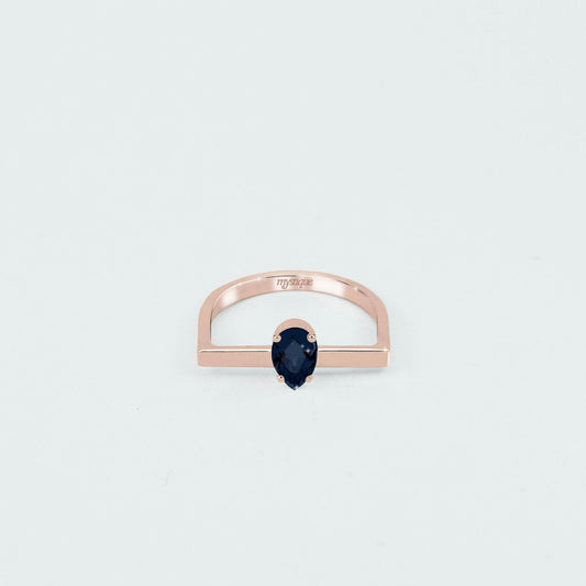 Anel Porta Azul Quadrado - Banho em Ouro Rosé