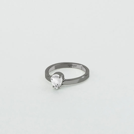 Anel Porta Branca Redondo - Banho em Ródio Negro