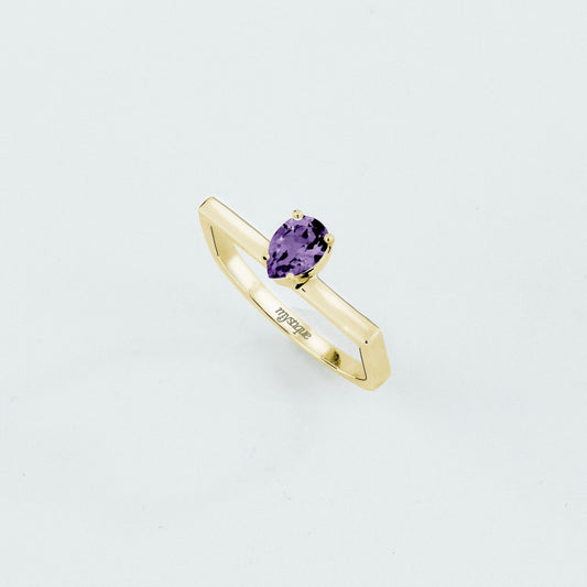 Anel Porta Roxa Quadrado - Base em Ouro 18k