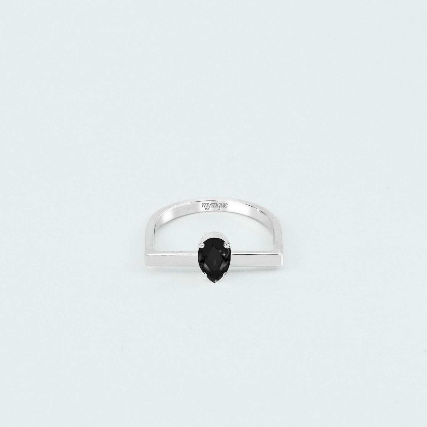 Anel Porta Preta Quadrado - Base em Prata 925