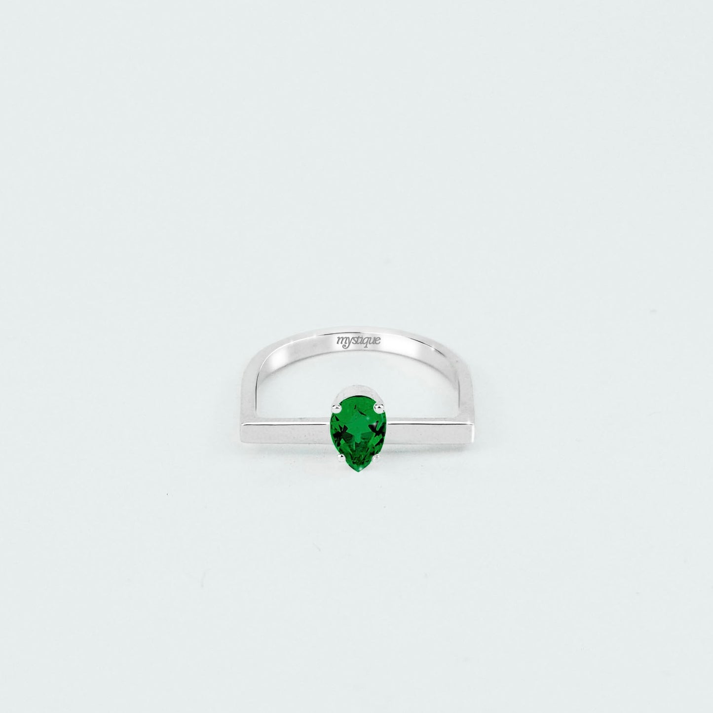 Anel Porta Verde Quadrado - Base em Prata 925