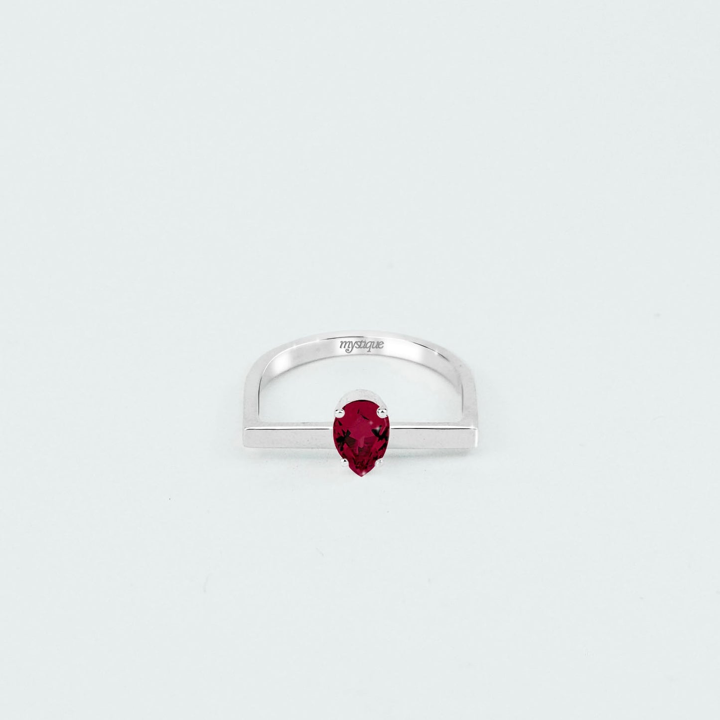 Anel Porta Vermelha Quadrado - Base em Prata 925