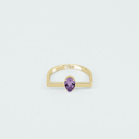 Anel Porta Roxa Quadrado - Base em Ouro 18k