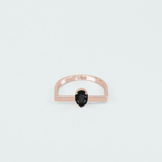 Anel Porta Preta Quadrado - Banho em Ouro Rosé