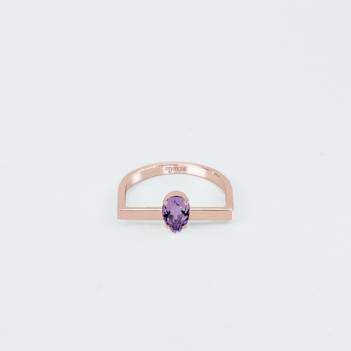 Anel Porta Roxa Quadrado - Banho em Ouro Rosé