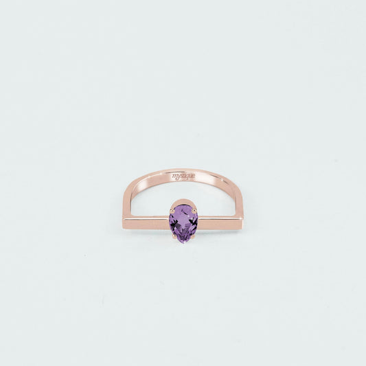 Anel Porta Roxa Quadrado - Banho em Ouro Rosé