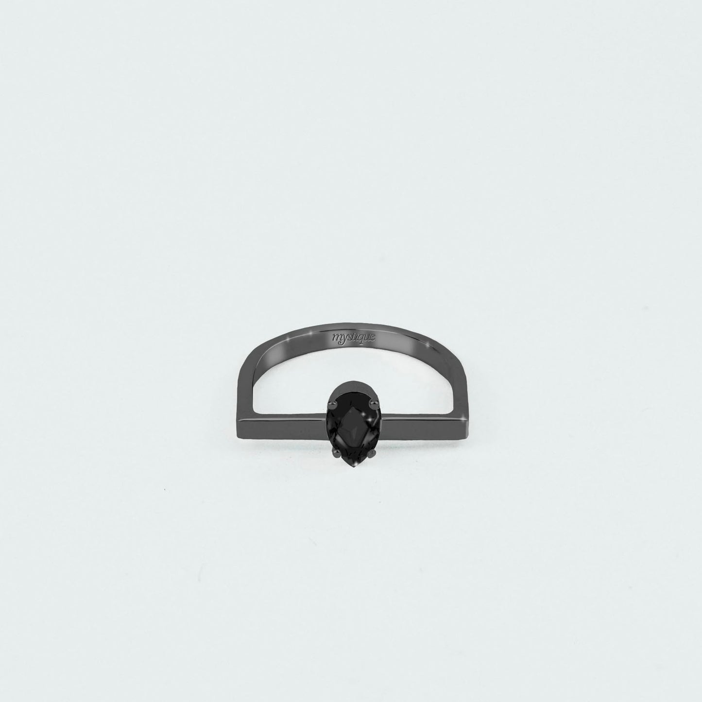 Anel Porta Preta Quadrado - Banho em Ródio Negro