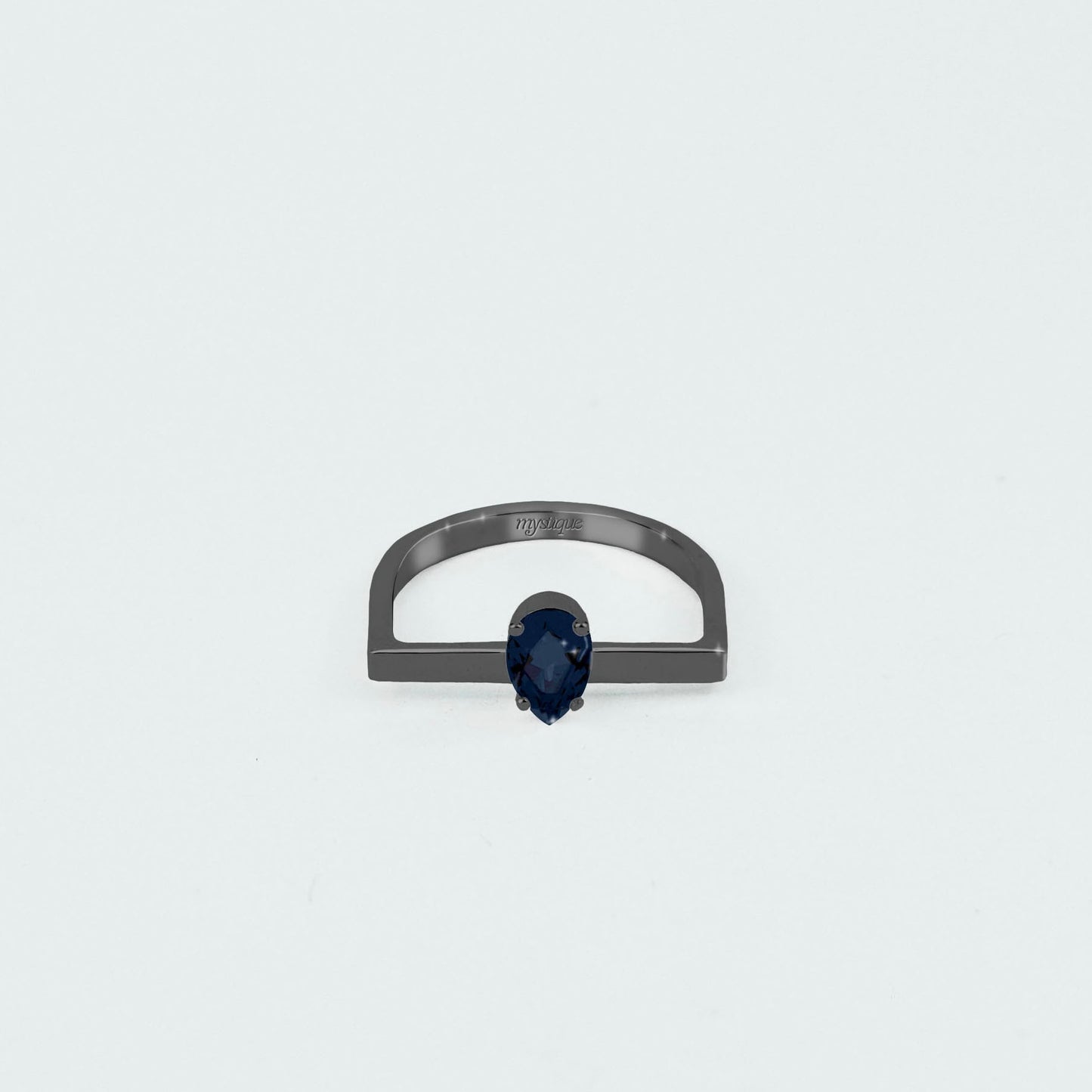 Anel Porta Azul Quadrado - Banho em Ródio Negro