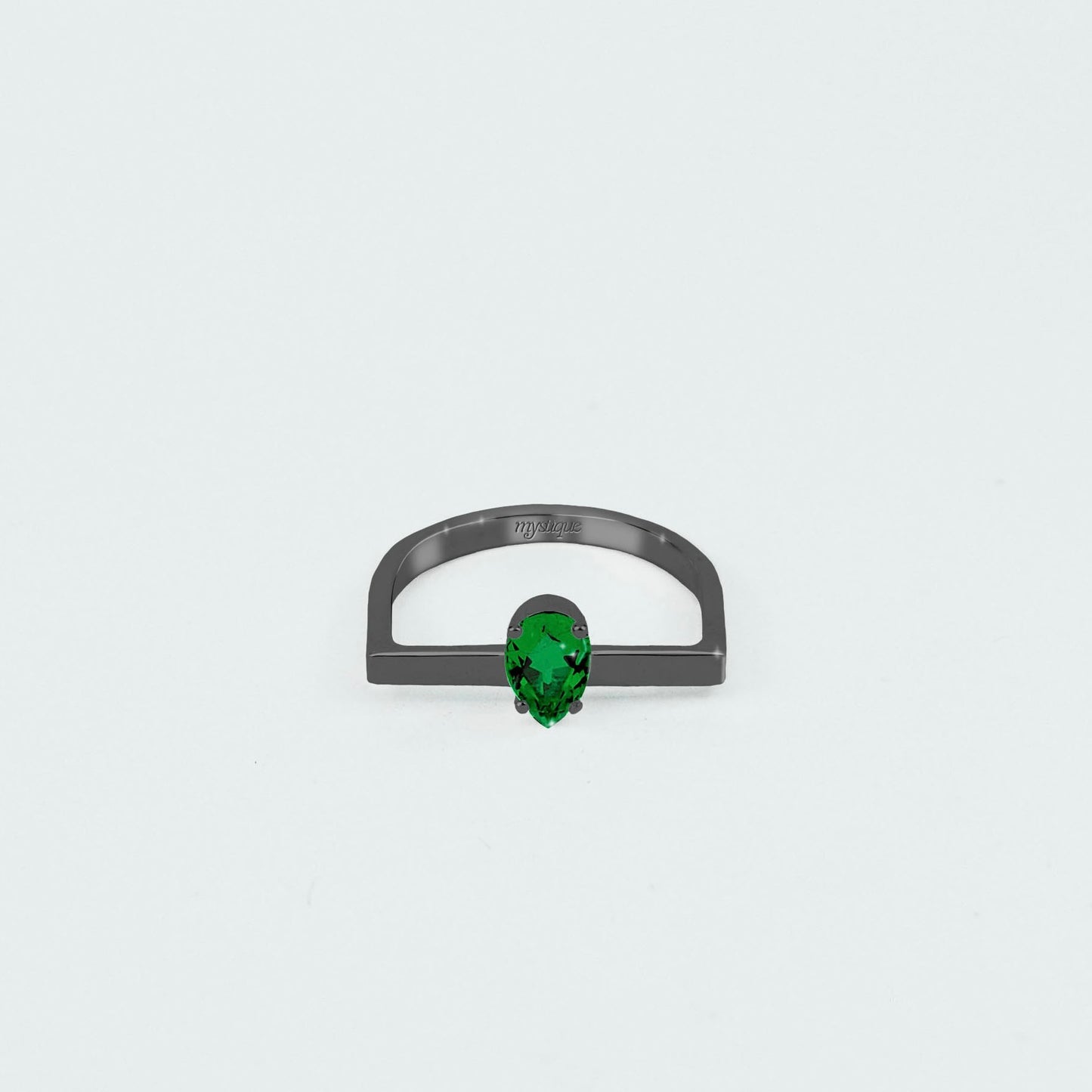 Anel Porta Verde Quadrado - Banho em Ródio Negro