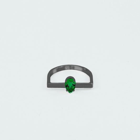 Anel Porta Verde Quadrado - Banho em Ródio Negro