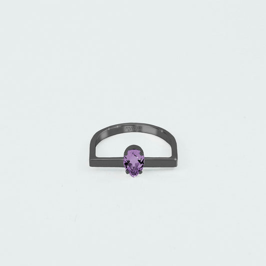 Anel Porta Roxa Quadrado - Banho em Ródio Negro