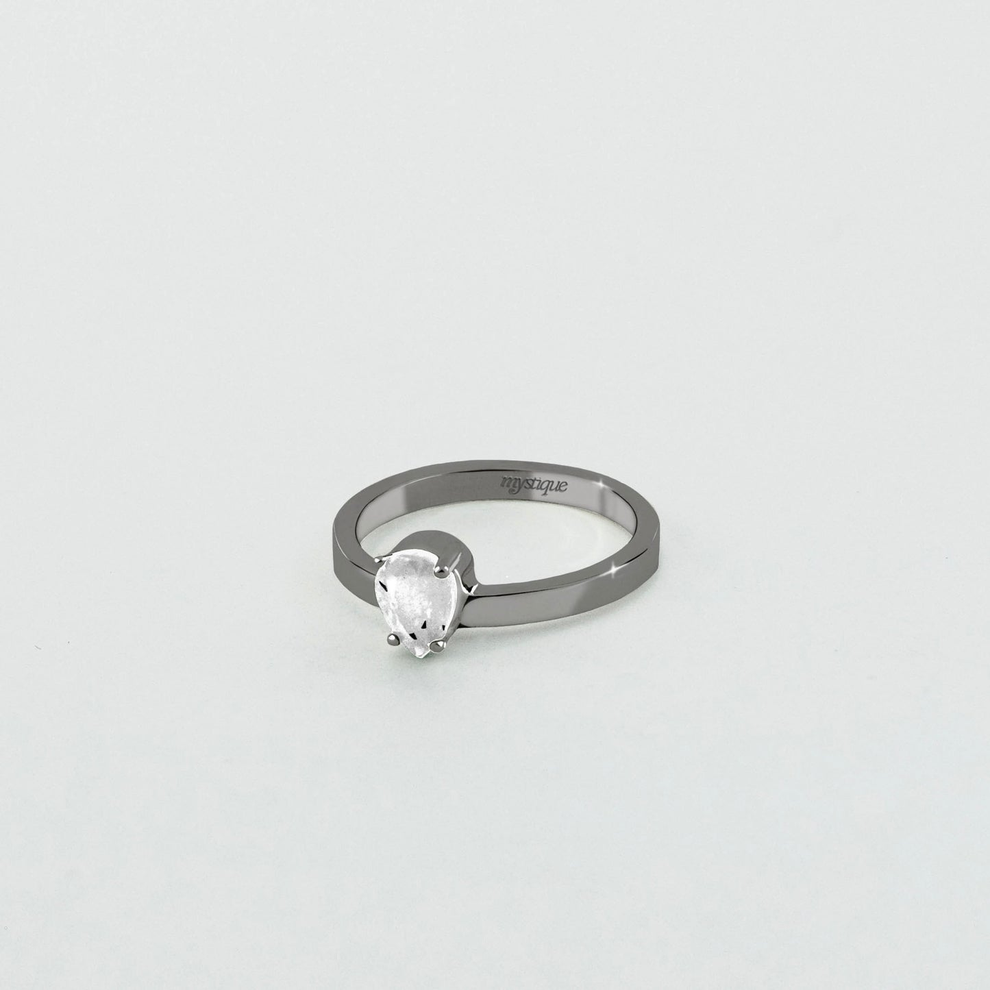 Anel Porta Branca Redondo - Banho em Ródio Negro