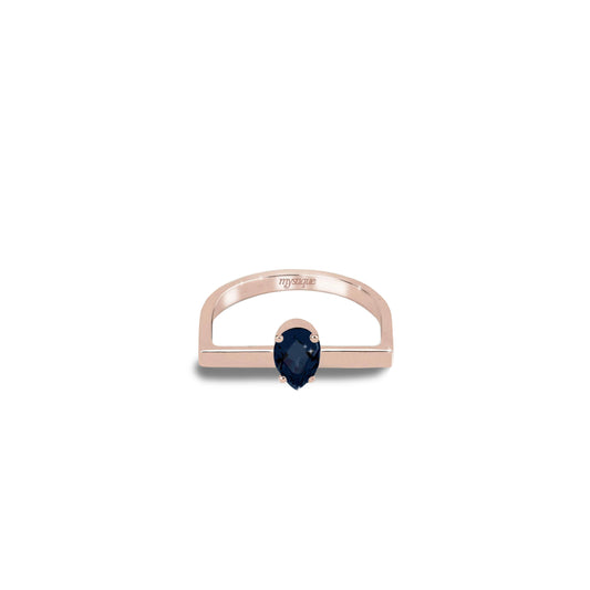 Anel Porta Azul Quadrado - Banho em Ouro Rosé