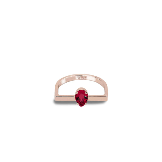 Anel Porta Vermelha Quadrado - Banho em Ouro Rosé