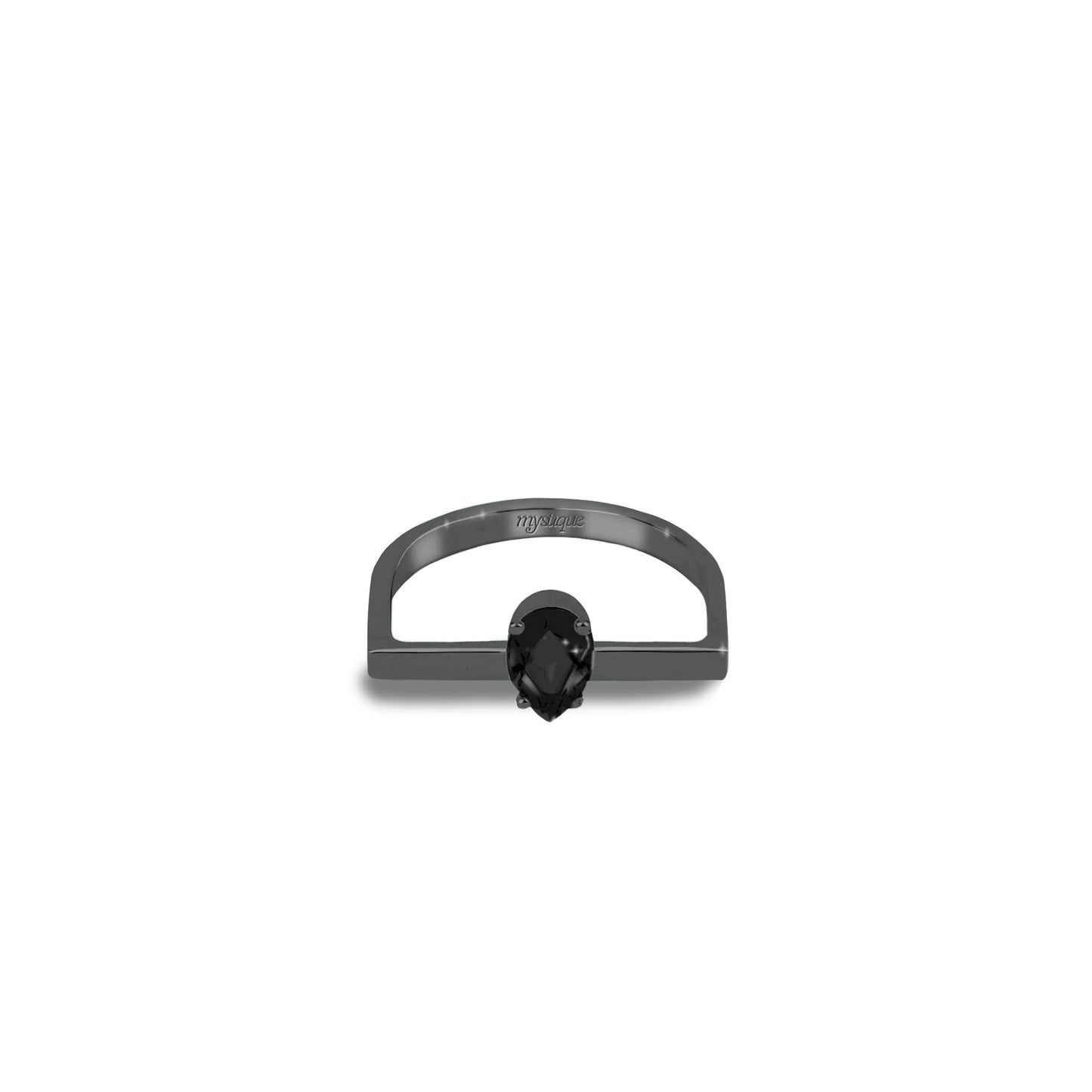 Anel Porta Preta Quadrado - Banho em Ródio Negro