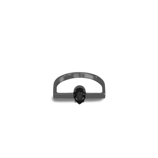 Anel Porta Preta Quadrado - Banho em Ródio Negro