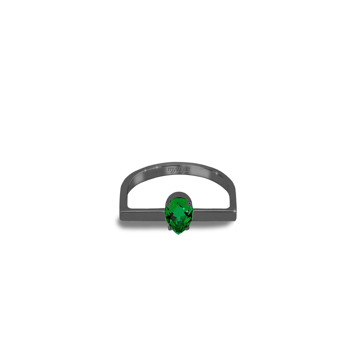 Anel Porta Verde Quadrado - Banho em Ródio Negro