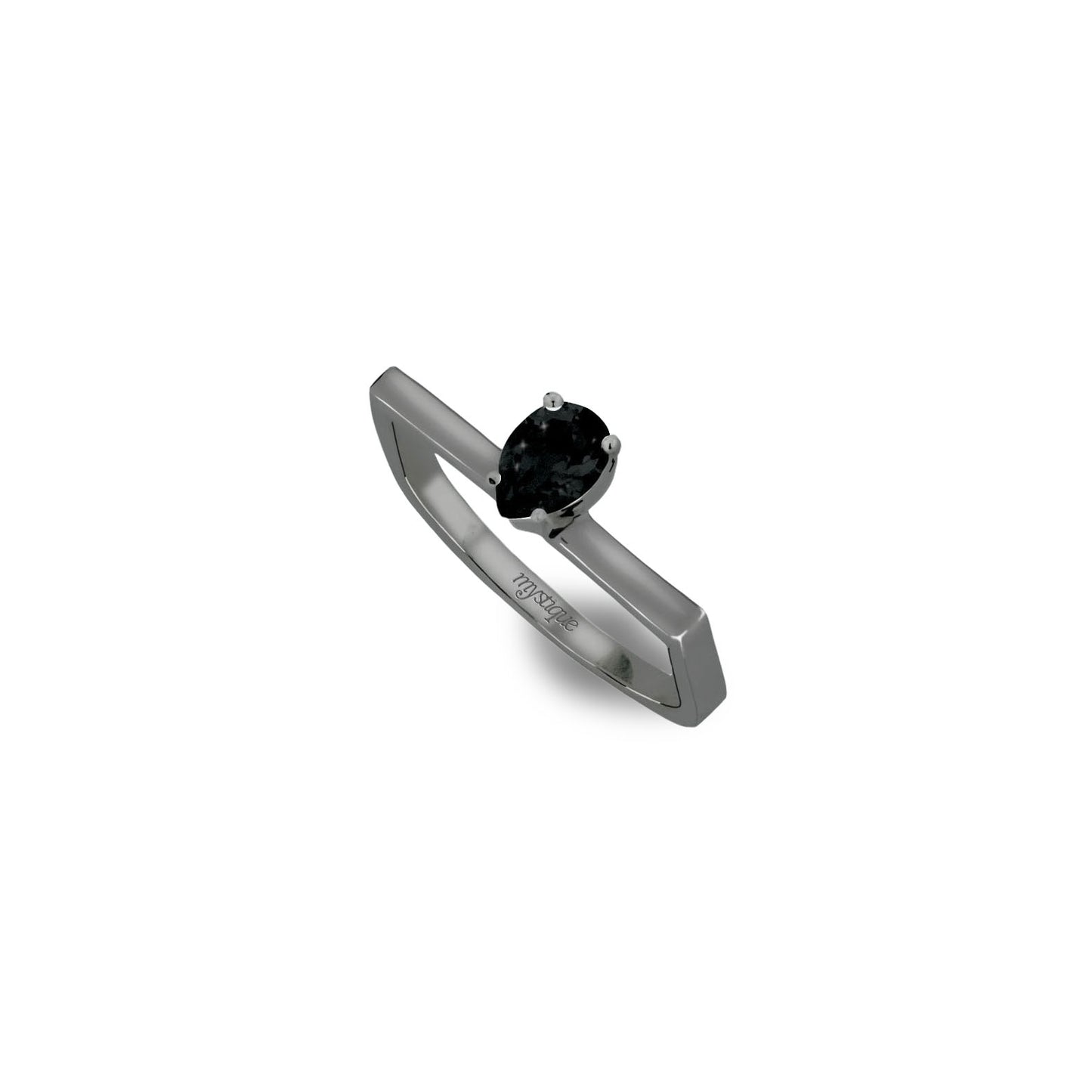 Anel Porta Preta Quadrado - Banho em Ródio Negro