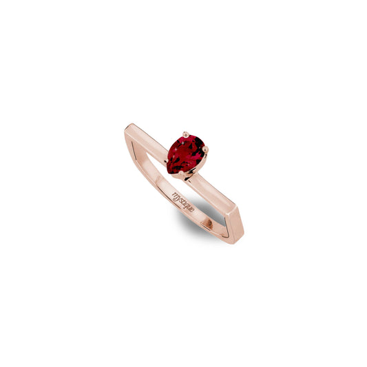 Anel Porta Vermelha Quadrado - Banho em Ouro Rosé